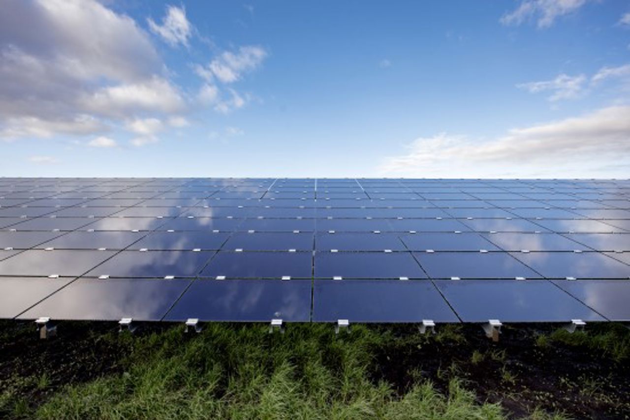 Solar panels reflecting clouds