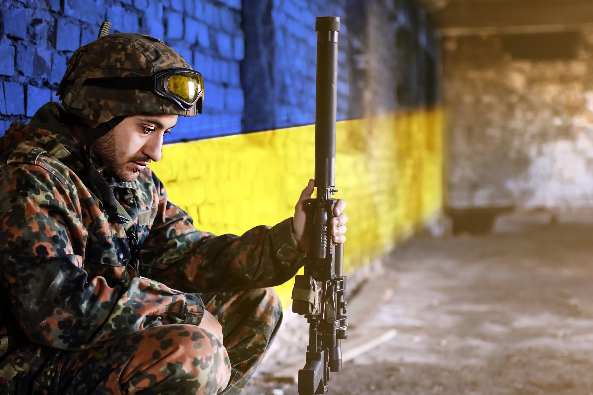 Sad soldier in Ukraine