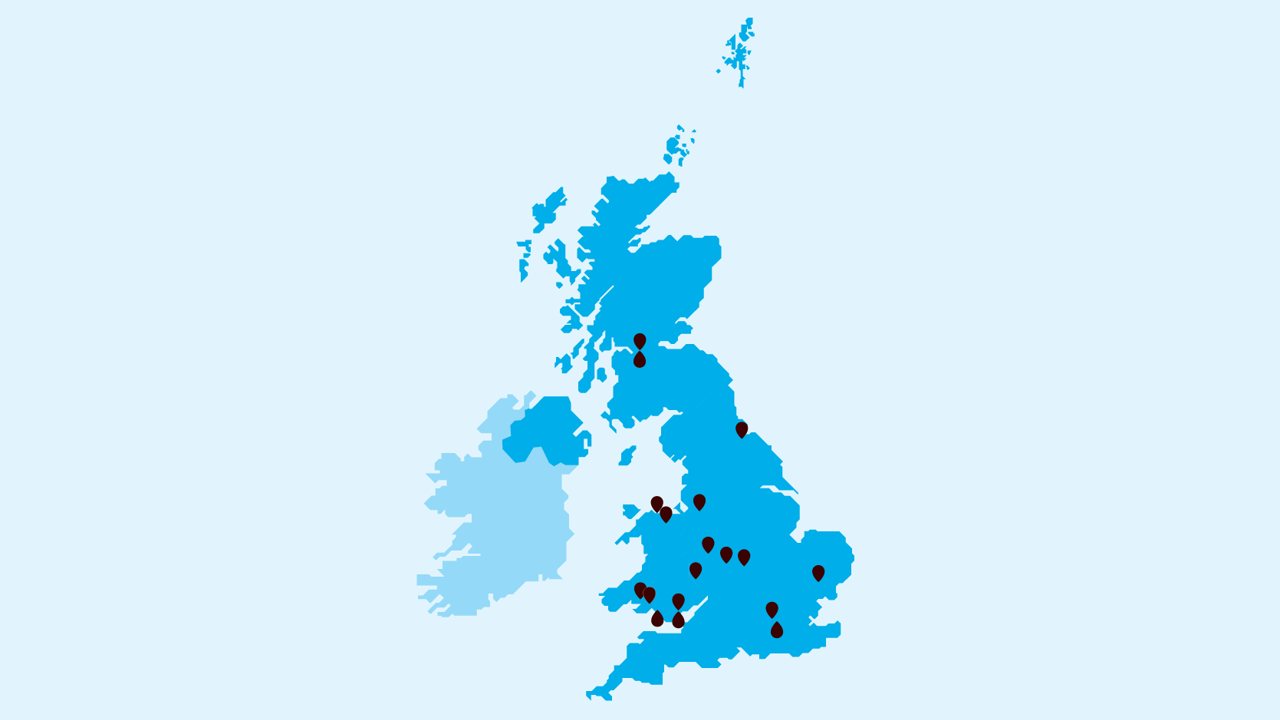 The map shows the locations of suppliers supporting the project across Great Britain.